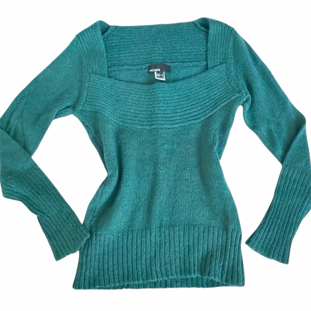 MNG Basics green square neck knit sweater